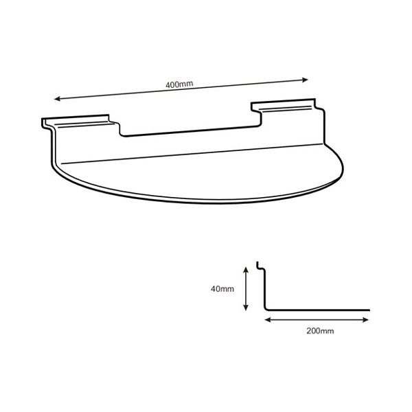 156205 Clear Acrylic Slatwall Semicircle Shelf 400mm x 200mm