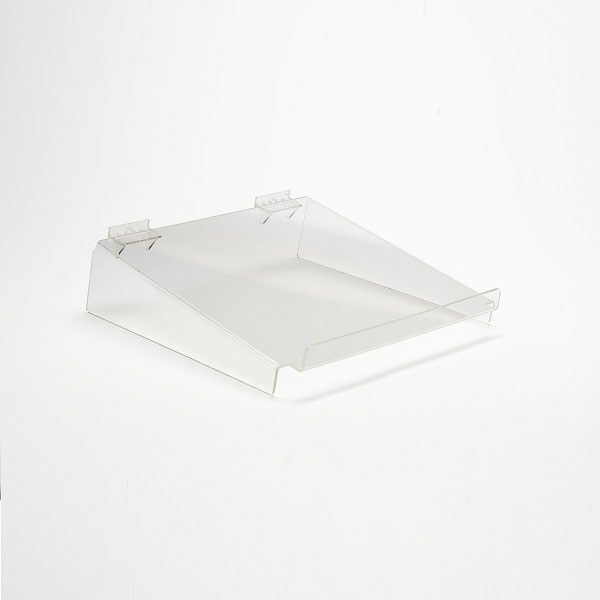 156610 Clear Acrylic Slatwall Shelf with Supports Lip e1690982637859