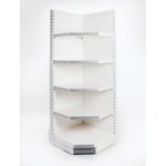 White internal corner shelving unit with silver shelves