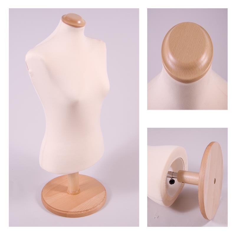 Short Female Bust Form With Wooden Stand & Cap
