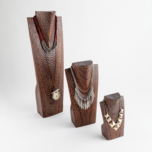 Dark Wood Set of 3 Necklace Holders