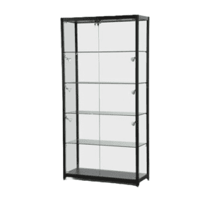 Double door black display cabinet with glass