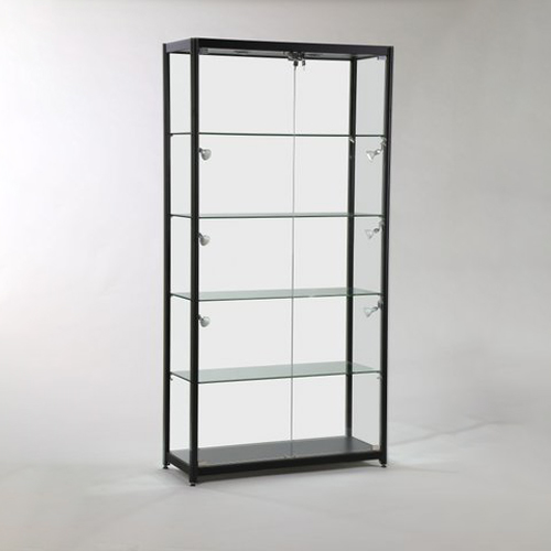Glass Display Cabinets Black Double Door Tower for Sale