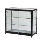 Glass Display Cabinet with Lights Black - Flat Packed