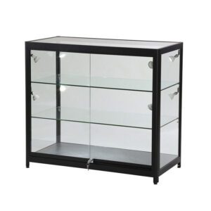 Glass Display Cabinet with Lights Black - Flat Packed