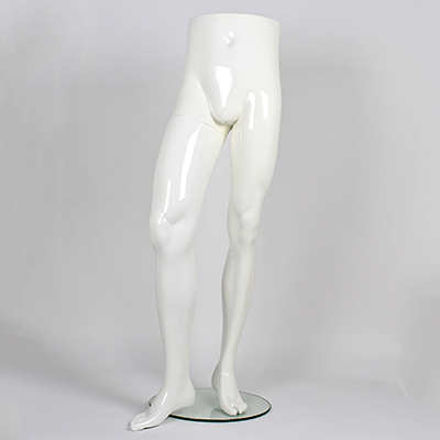 male mannequin legs on a white background with a posed right leg