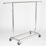 Adjustable Clothes Rail in Chrome with four wheels