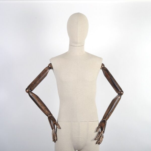 Articulated Male Mannequin Wooden Arms Metal Base