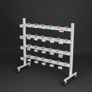 White Queue System with Wheels Hooks