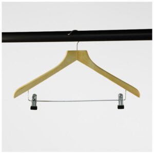255305 Wooden Suit Hanger with Clips (100 Pack)