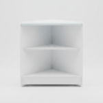 390820 White Wooden Shop Counter Corner with Wooden Shelf (1)