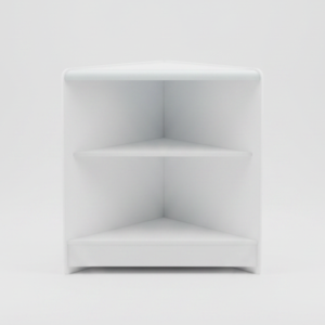 390820 White Wooden Shop Counter Corner with Wooden Shelf (1)