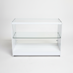 390825,390826 White Wooden Shop Counter with Glass Shelf (1)