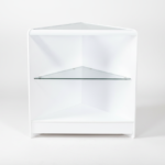 White Wooden Shop Counter Corner with Glass Shelf (1)