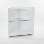 White Wooden Shop Counter Corner with Glass Shelf (2)
